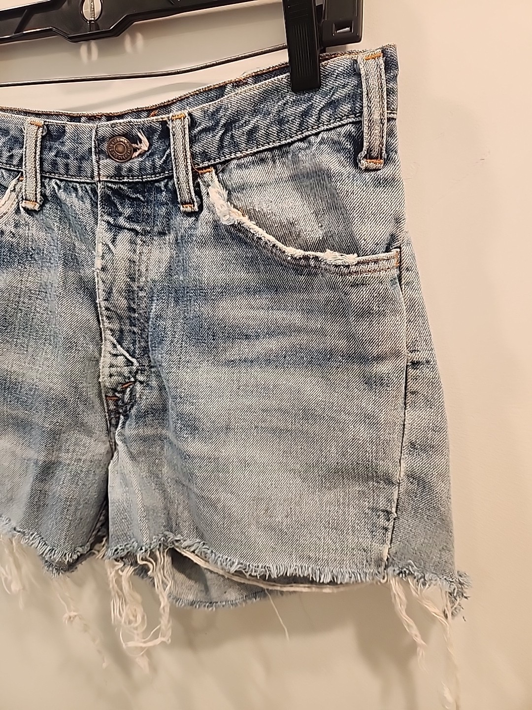 vintage levis cut-offs denim jean shorts zipper 517? talon zip 31″ w big E 70 89