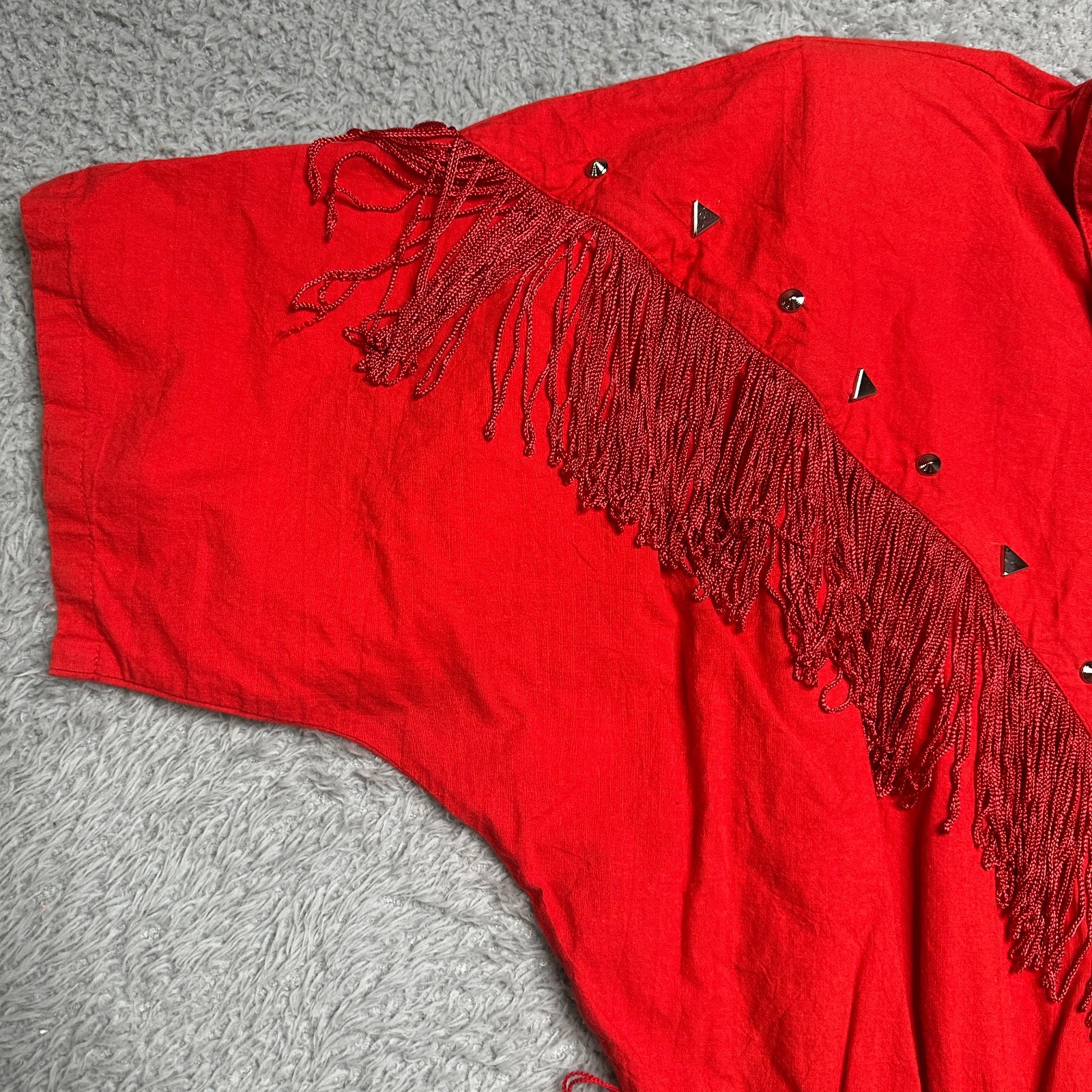 Vintage Western Dress Womens L Red Fringe Tassel Rodeo Square Dance