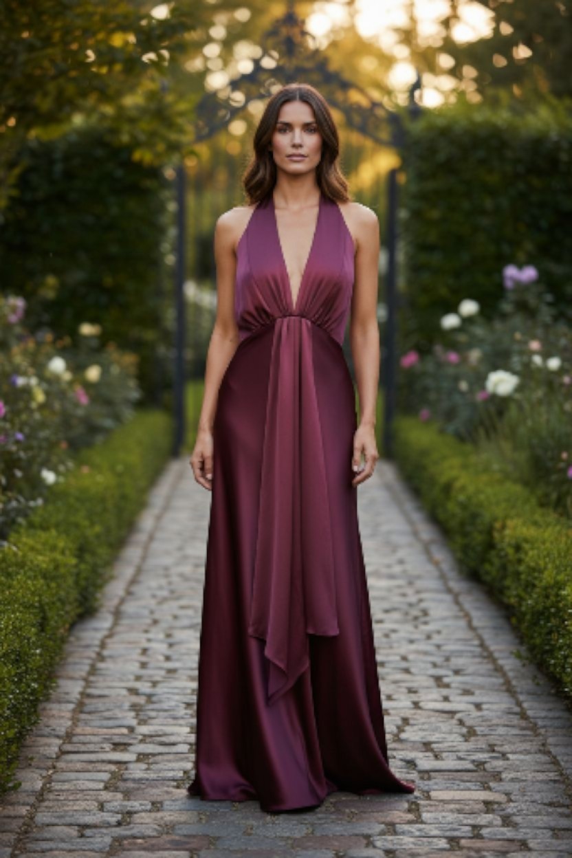 Vintage Whimisigoth Onyx Nite Halter Maxi Dress,Size S-M,Satin And Chiffon,