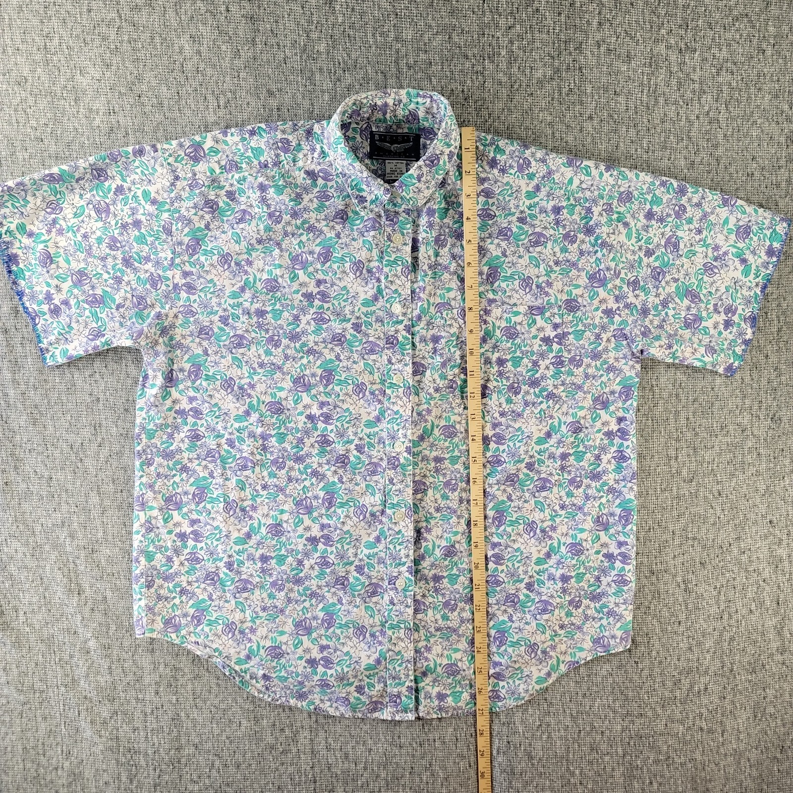 Vtg 80s Best American Clothing Co Floral Blouse Short Sleeve Reworked Serge Edge