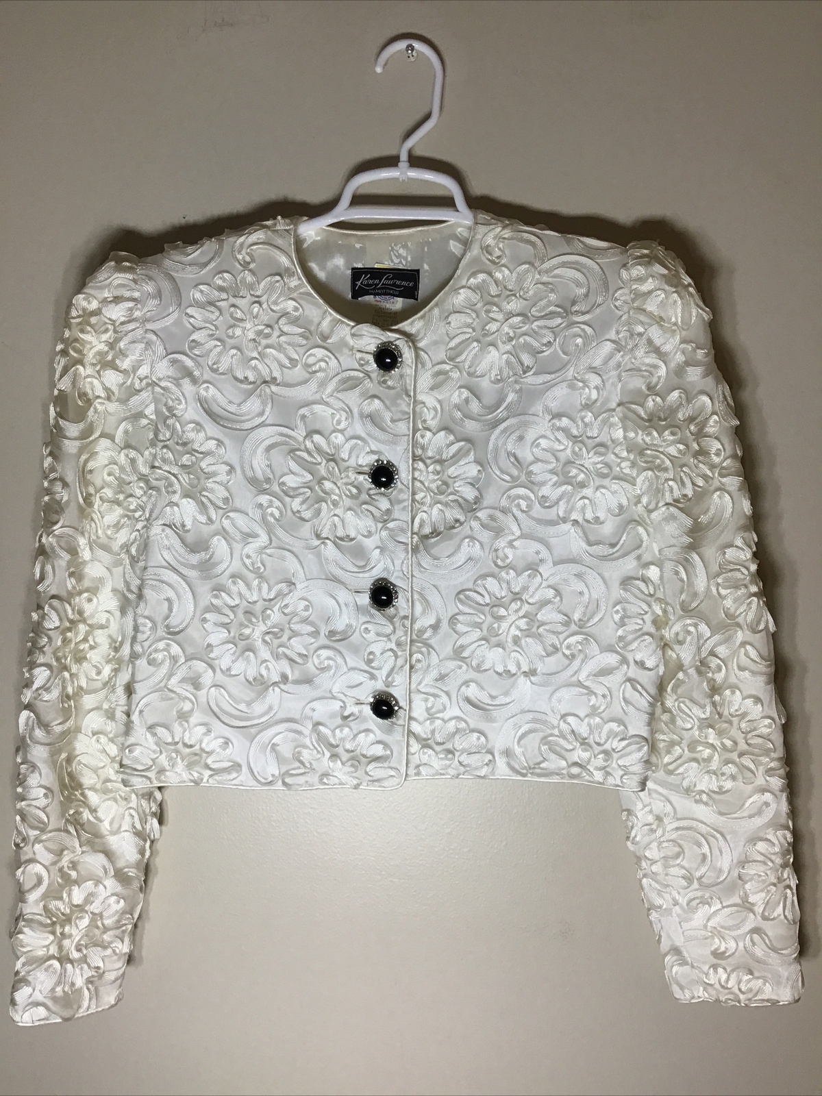 Vintage Karen Lawrence By Matthew Evening Dress Jacket Small Curled Ribbon White