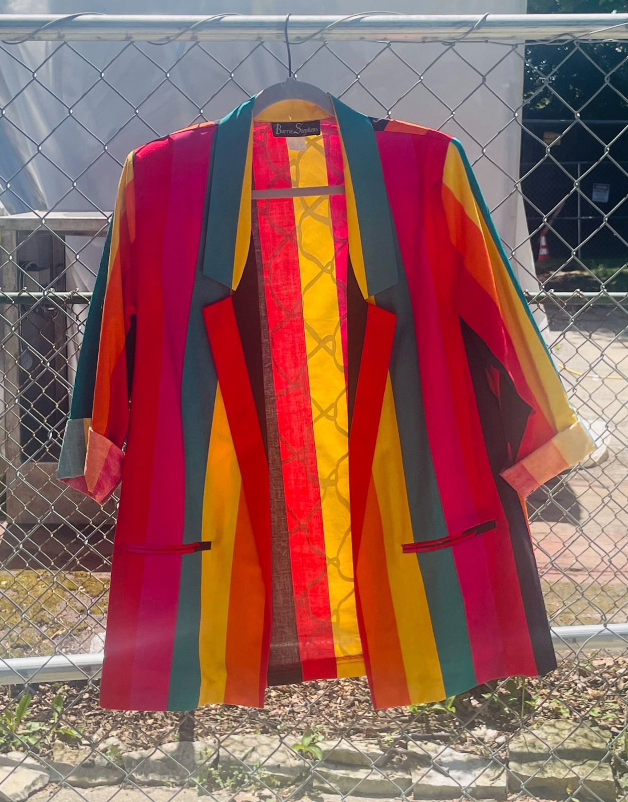 80s Barrie Stephens Jacket Retro Striped Blazer Vibrant Rainbow Aesthetic SZ 12