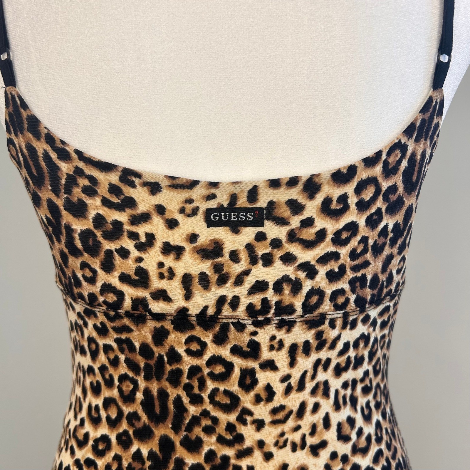 Vintage Guess Leopard Slip Dress Women L Animal Print Y2K 90s Bodycon Midi
