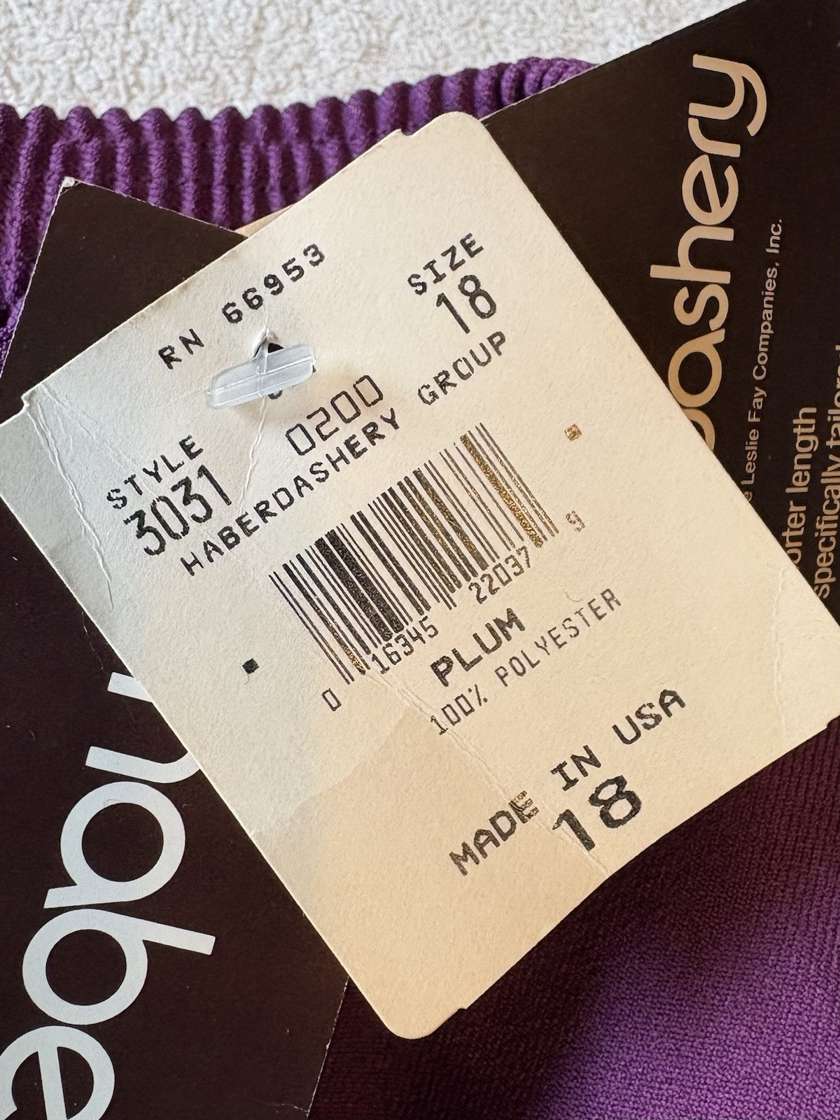 Vintage Haberdashery Plum Color Trousers NWT. Size 18. Made In USA