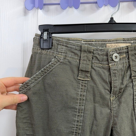 Vintage Bongo gray green cargo tie y2k cropped pocket cotton stretch capri pants