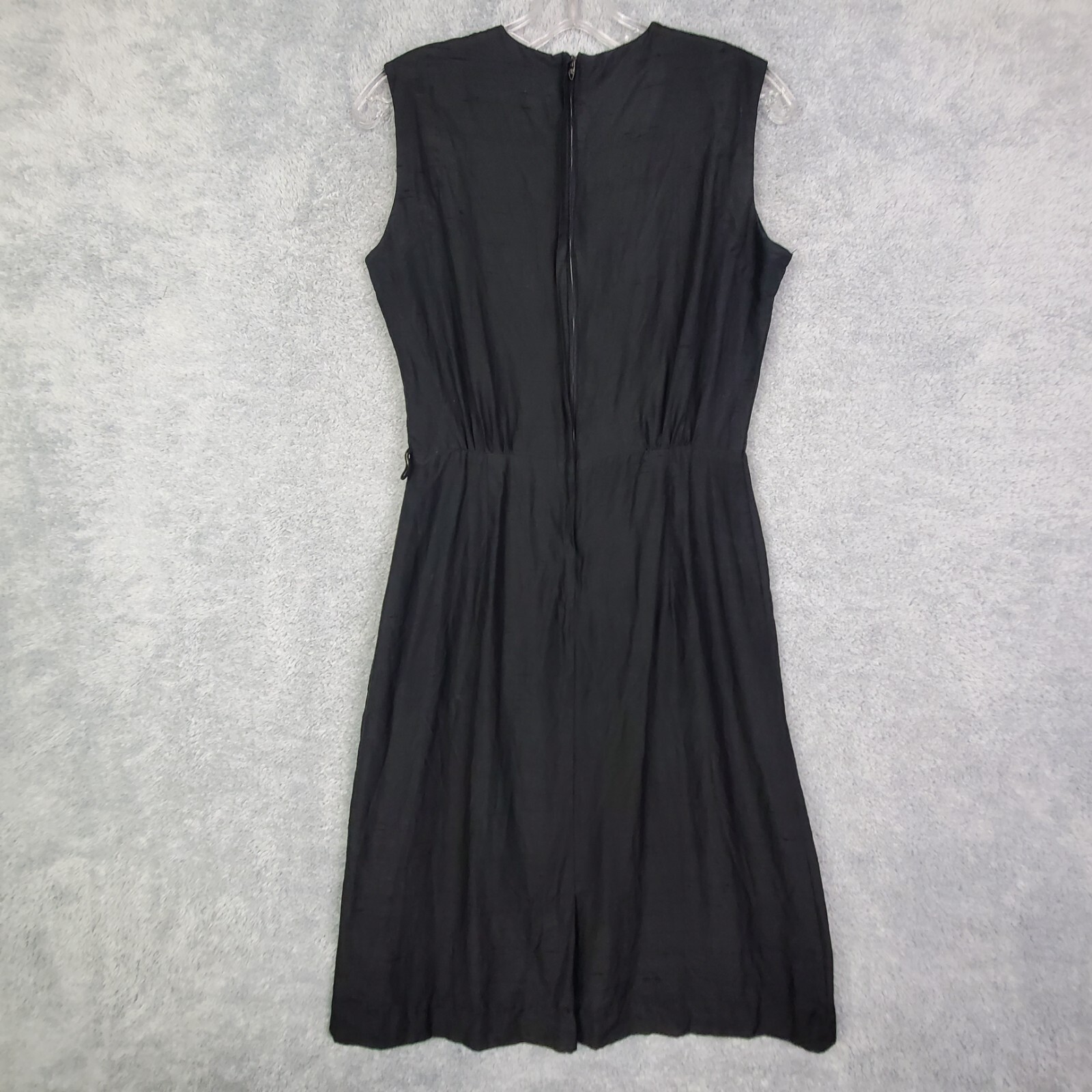 Vtg 50s 60s Pat Perkins Womens Dress Size S Black High Neck Zip Up Silk Linen