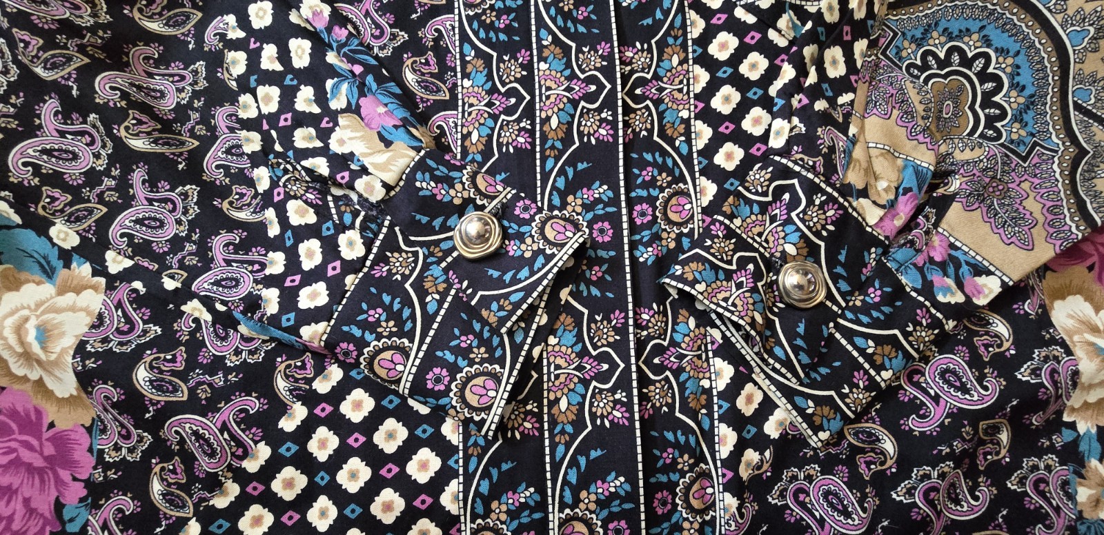 Vintage 70s Lorac Original Lady Carol ILGWU USA Paisley Rayon Dress 14.5