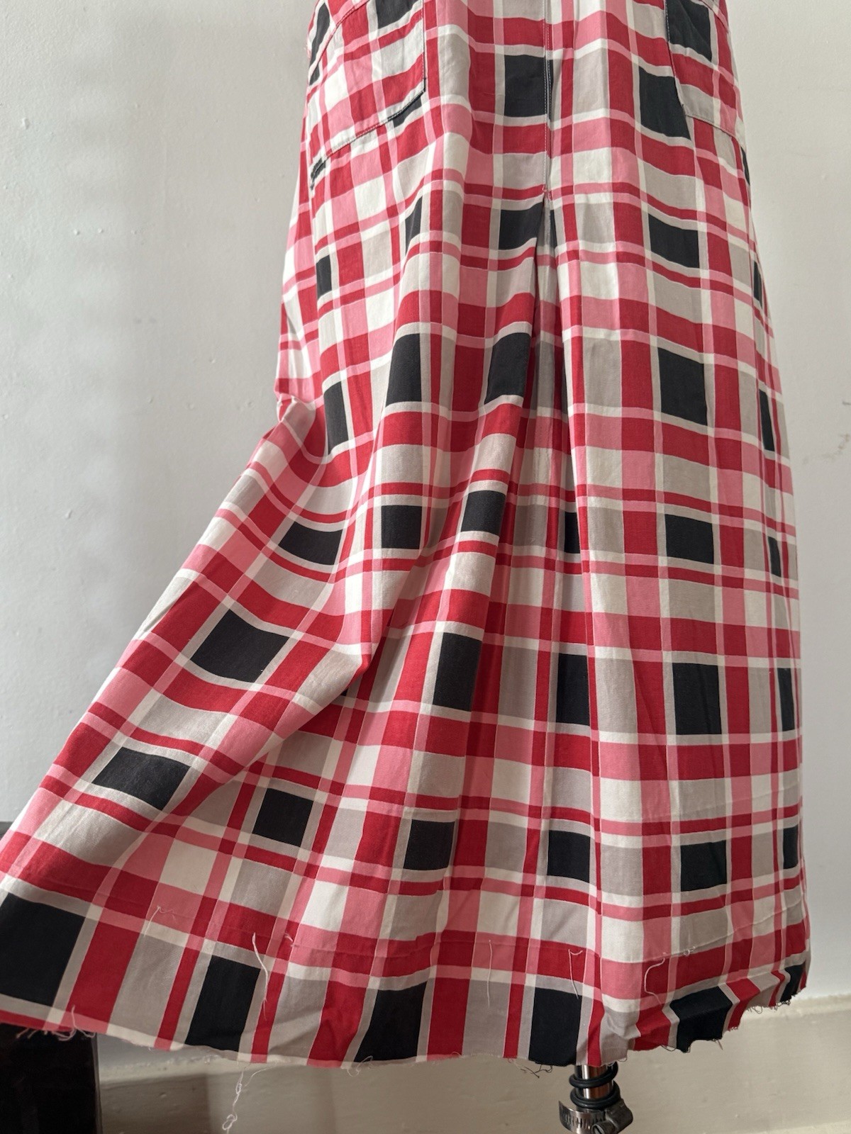 30s Glazed Cotton Plaid Pointed Collar 1/4 Zip Halter Dress Midi Sportswear S/M