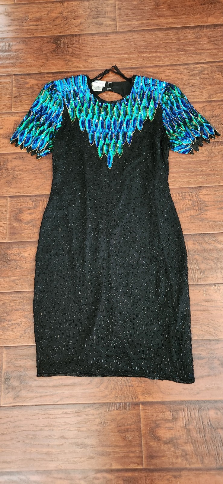 Sténay Vintage Beaded Embellished Size 10 Peacock 100% Silk Dress