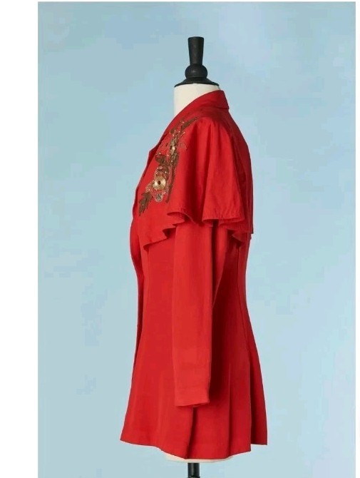 Vtg 80’S IIF Red Glam Pantsuit Sz 10 Mini Cape Jacket & Pants Statement Emblshd