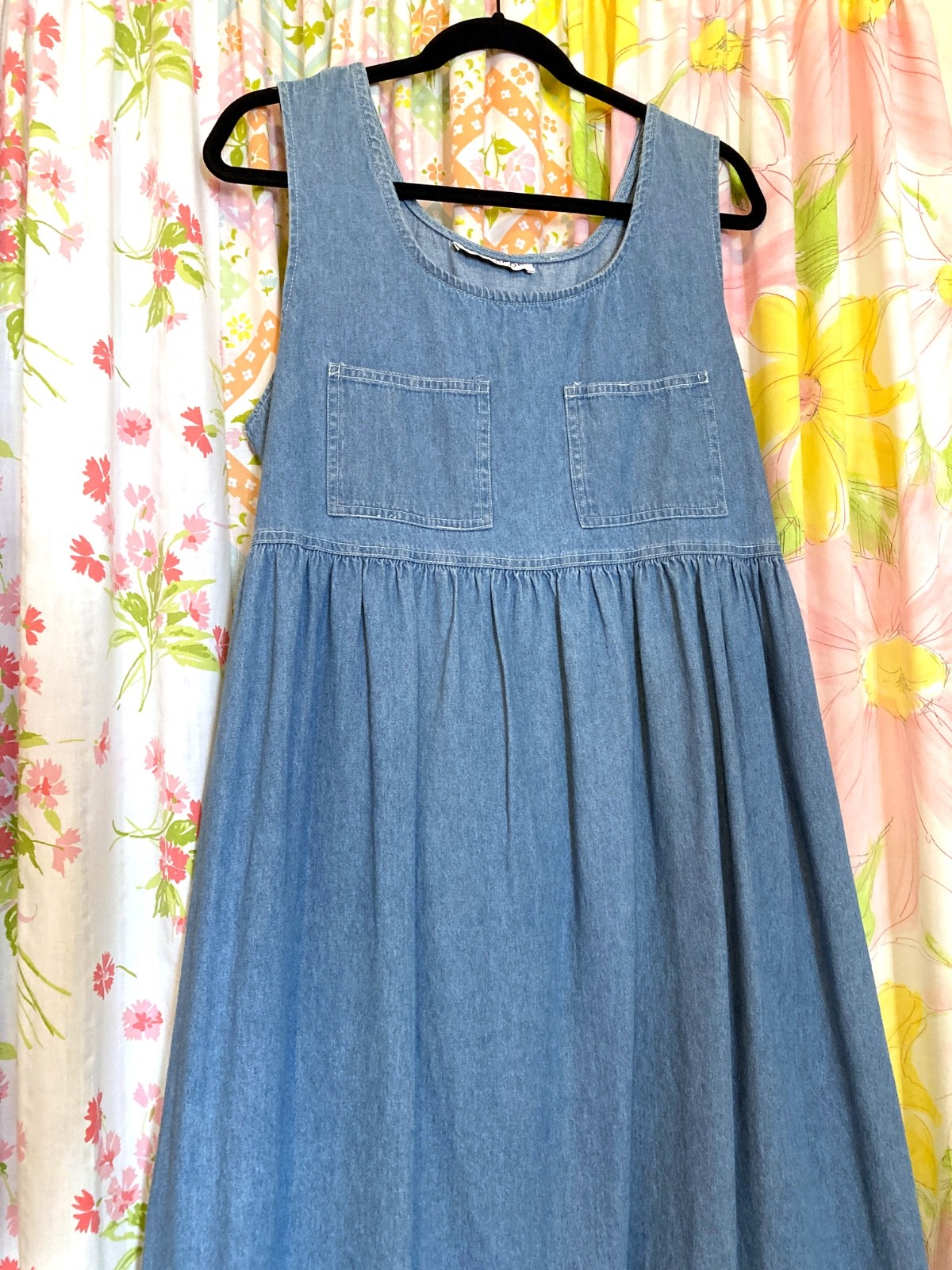 Vintage 90s Denim Tank Maxi Dress, Blue, 1X, 44″ Chest