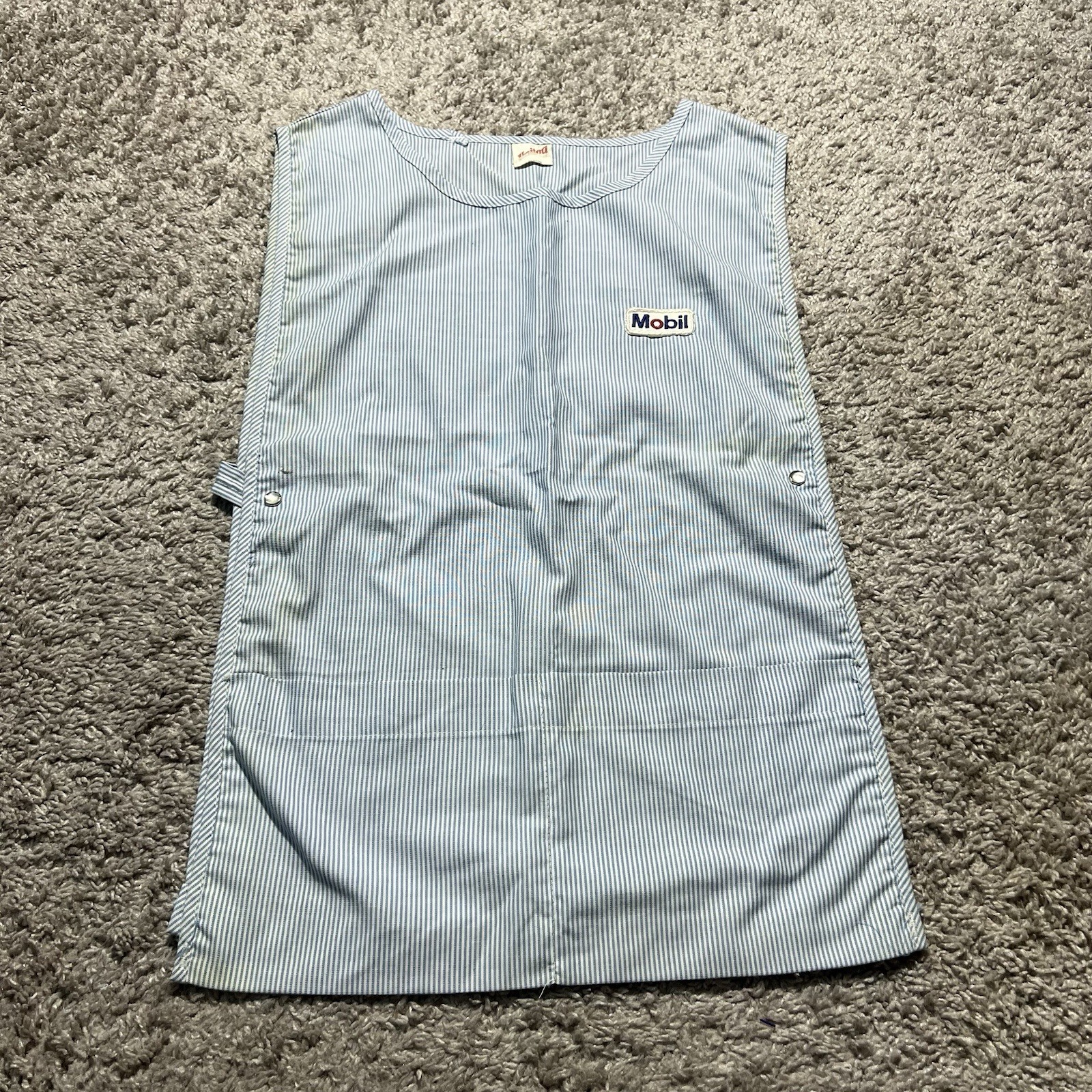 True Vintage 1970s Blue Smock Medium Mobil Gas Station Striped Patch