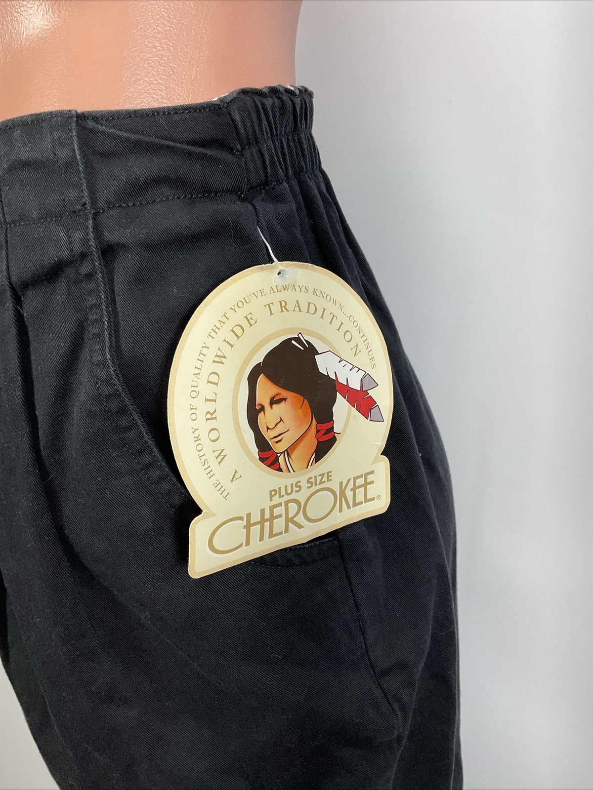 Vintage 90s 80s Cherokee Pleated Pants PLUS 18W Short Black Tapered Chino NEW
