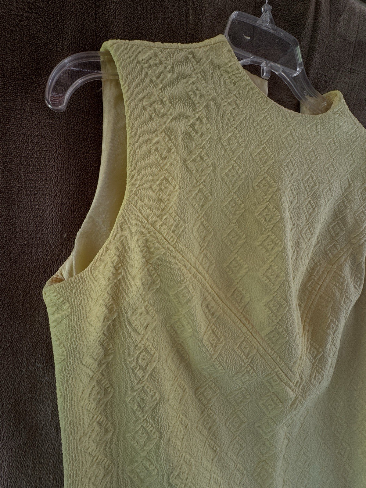 Vtg Solid Yellow sleeveless Polyester Pencil Dress sz M 12-14