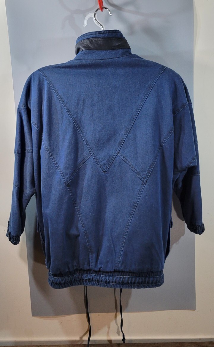 Vtg 1980s London Fog Jacket Blue/Black canvas & leather Womens XS Petite