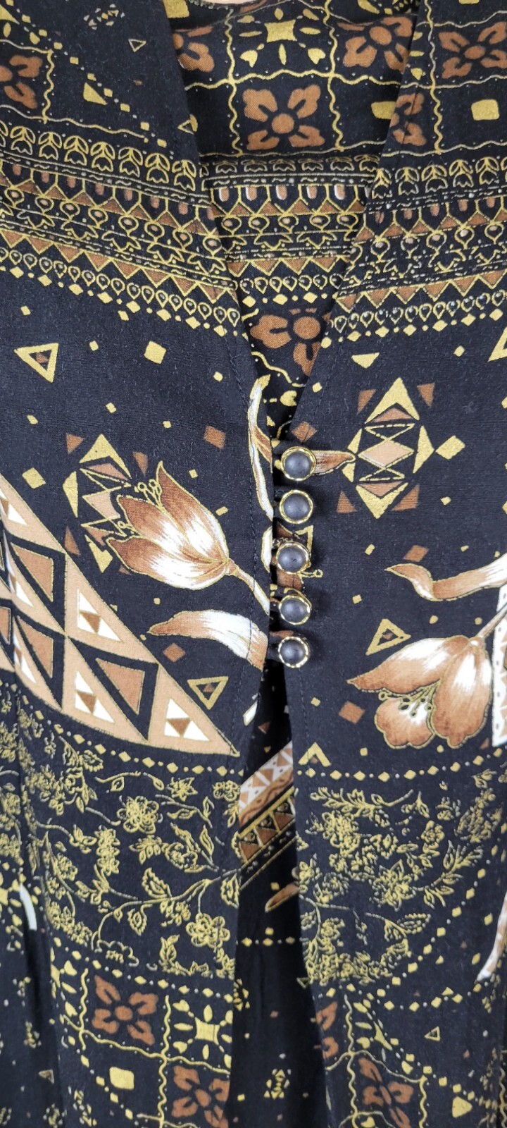 Vintage 90s Betsy Lauren Black Floral Tribal Cottagecore Grunge Maxi Dress 14