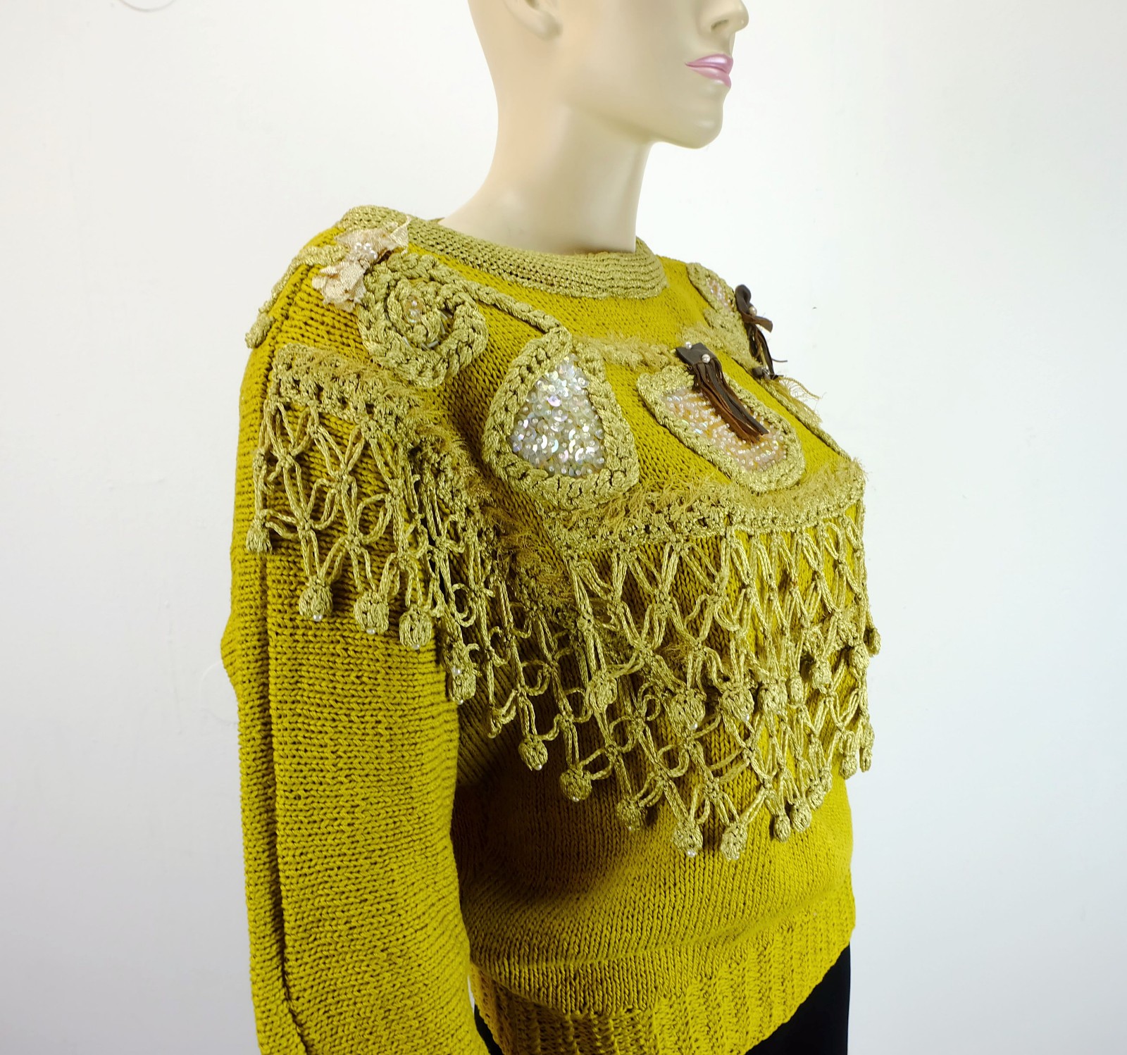 unusual 80s jumper cotton sequin appliqués size 36