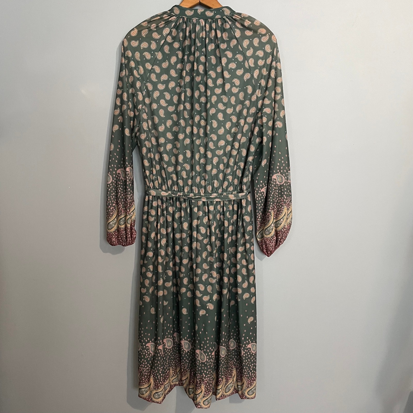 VTG Nancy Greer Dress L Green Paisley 70s Peasent Boho Hippie Cottagecore NWOT
