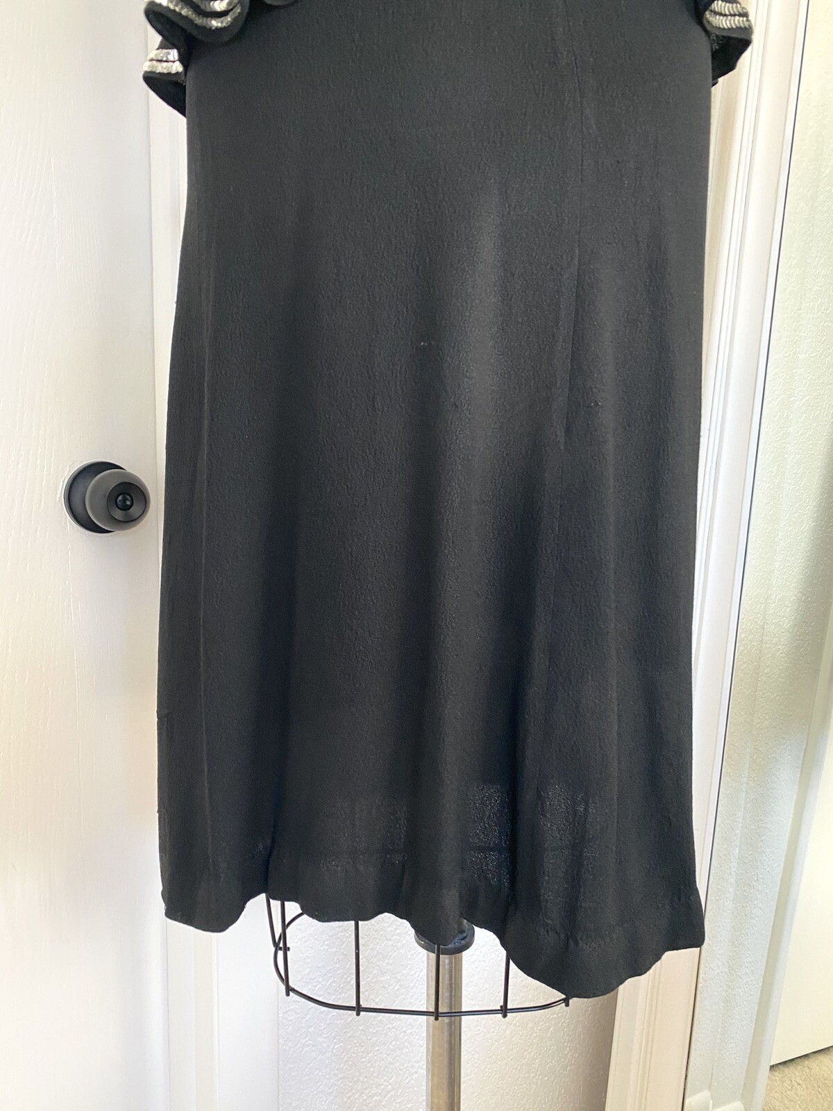 Vtg 40’s Black Crepe Rayon WWII Era Dress Silver Sequin Metal Size Zipper