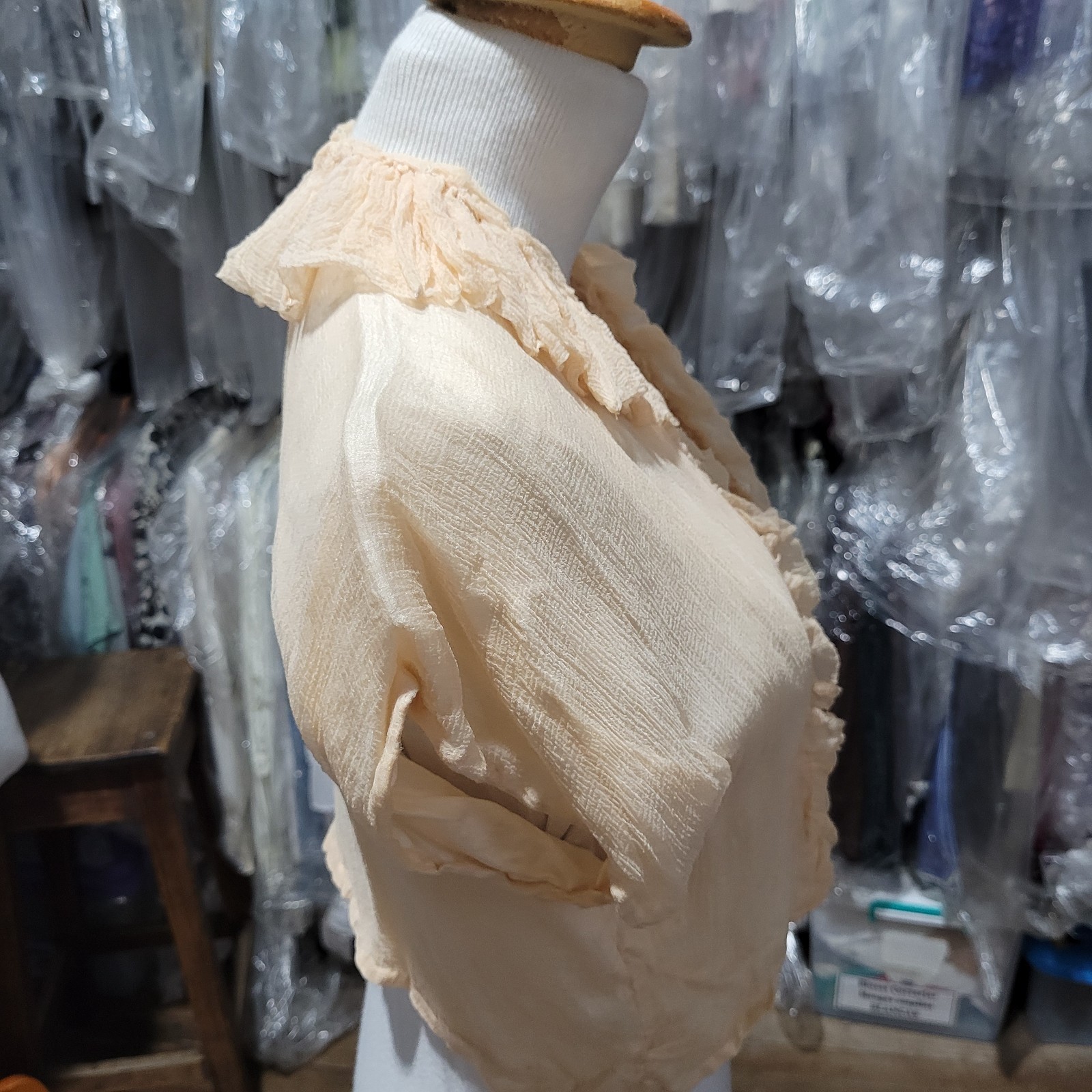 Antique Regency Sheer Muslin Bolero Peach Ruffles c.1800s Lingerie Cover-Up