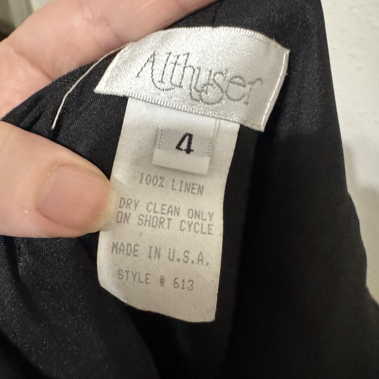 Vintage Althuser 100% Linen Slip Dress size 4 black low back classic shift