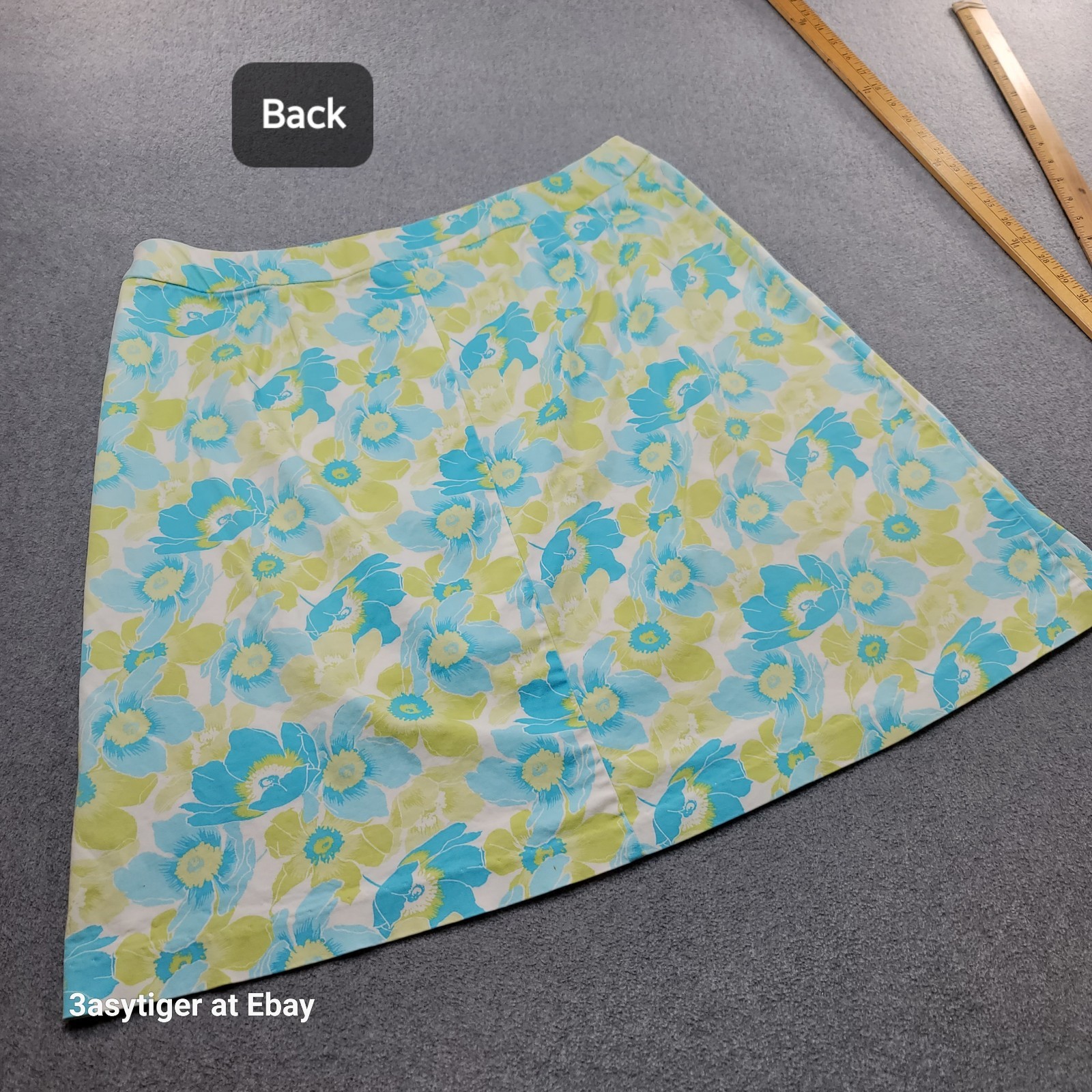 Vintage 90s Sport Skirt 16 Above Kne Blue Green Floral Stretch Retro Cottagecore
