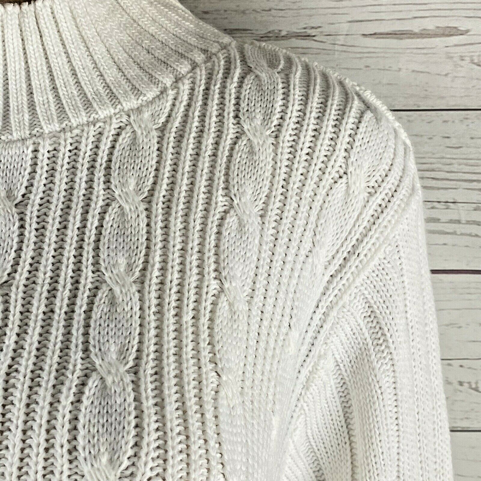 Vintage 80s 90s Bobbie Brooks Sweater Large Solid White Cable Knit Mock Neck