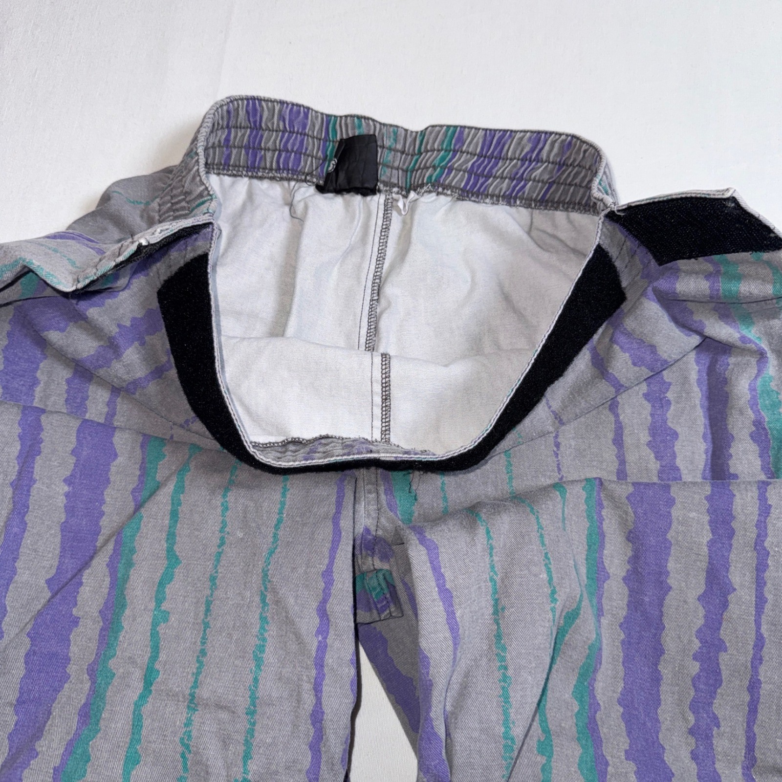 Vintage 80s/90s Gray Purple Striped Cotton Parachute Weightlifting Pants L 14-16