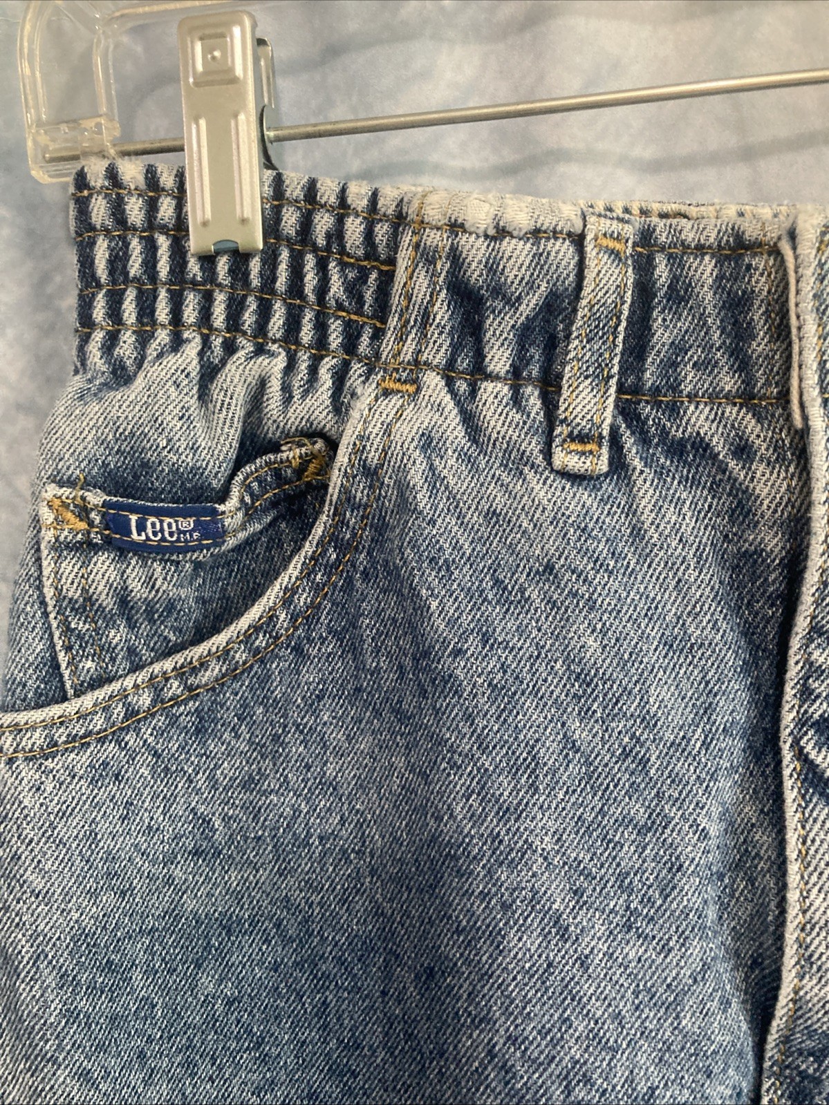 Vtg 80s Lee Jeans Women 8 High Rise Acid Wash Mom Elastic Waist Tapered 350-5944