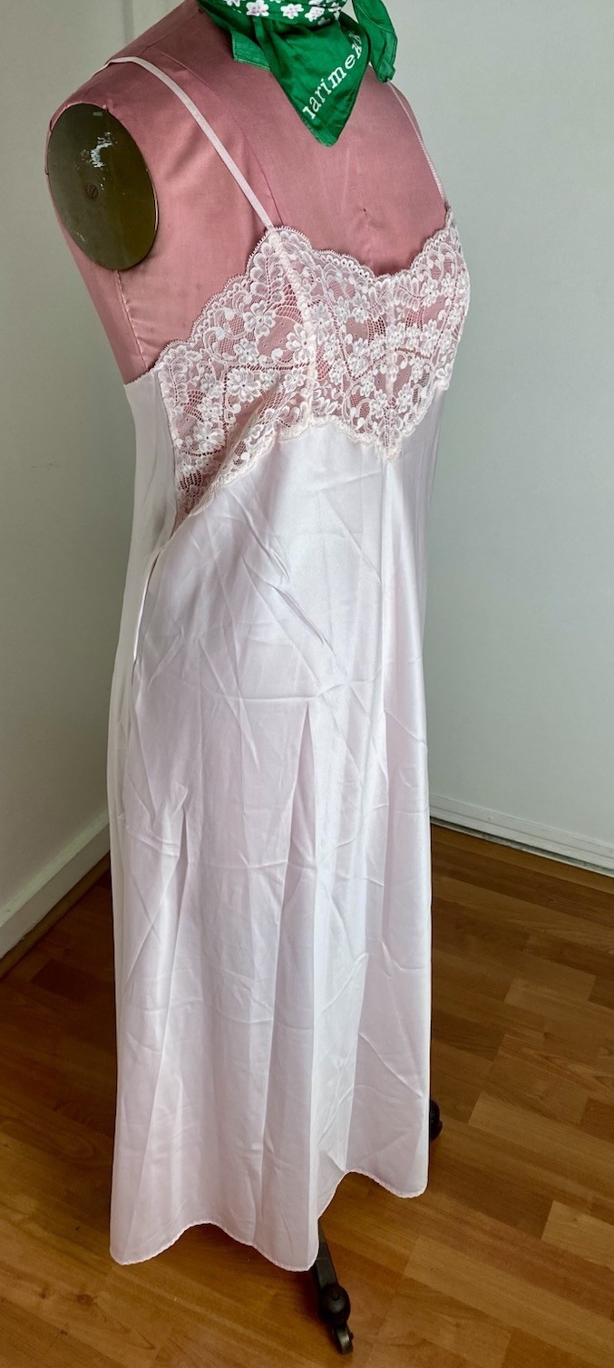 Vtg St Michael Slip L Negligee Nightie Pink Lace Lingerie Dress Wedding Made UK