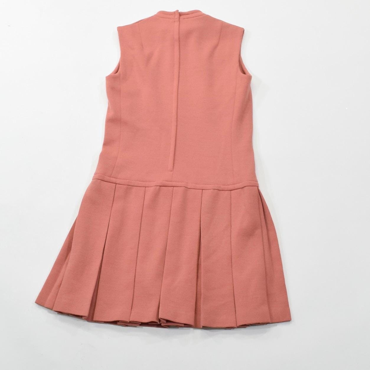 Vintage 60s 70s Dress Pink Knit Sleeveless Drop-Waist Pleated Mini Preppy Mod