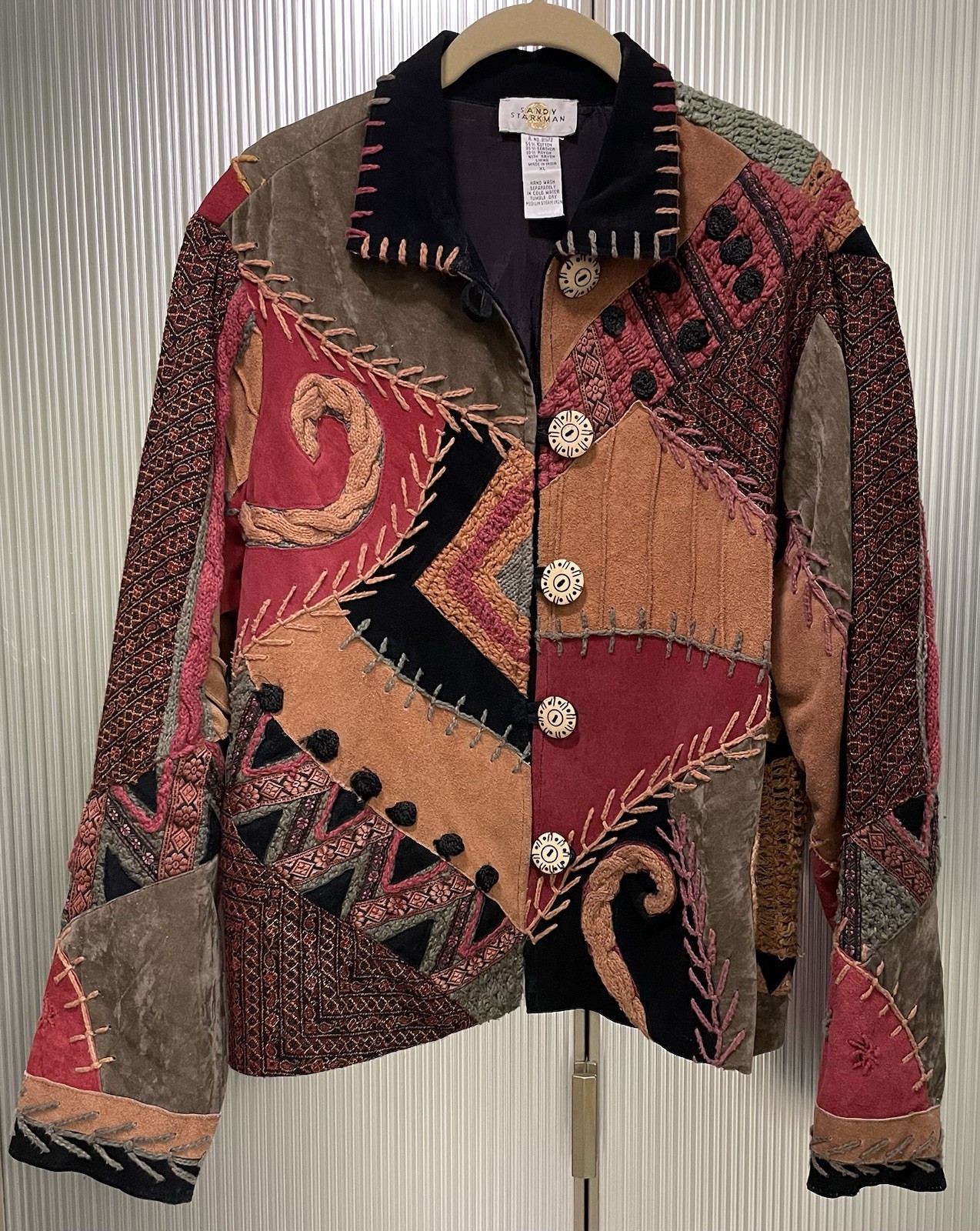 Women’s Beautiful Vintage Mixed Media Jacket. Designed by Sandy Starkman. XL