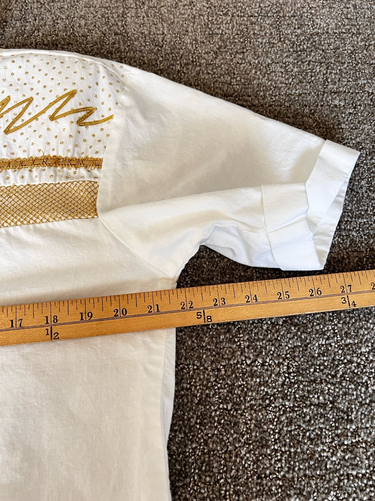 Vintage City Girl Nancy Bolen Western Shirt White Gold Embroidery Size 12 USA