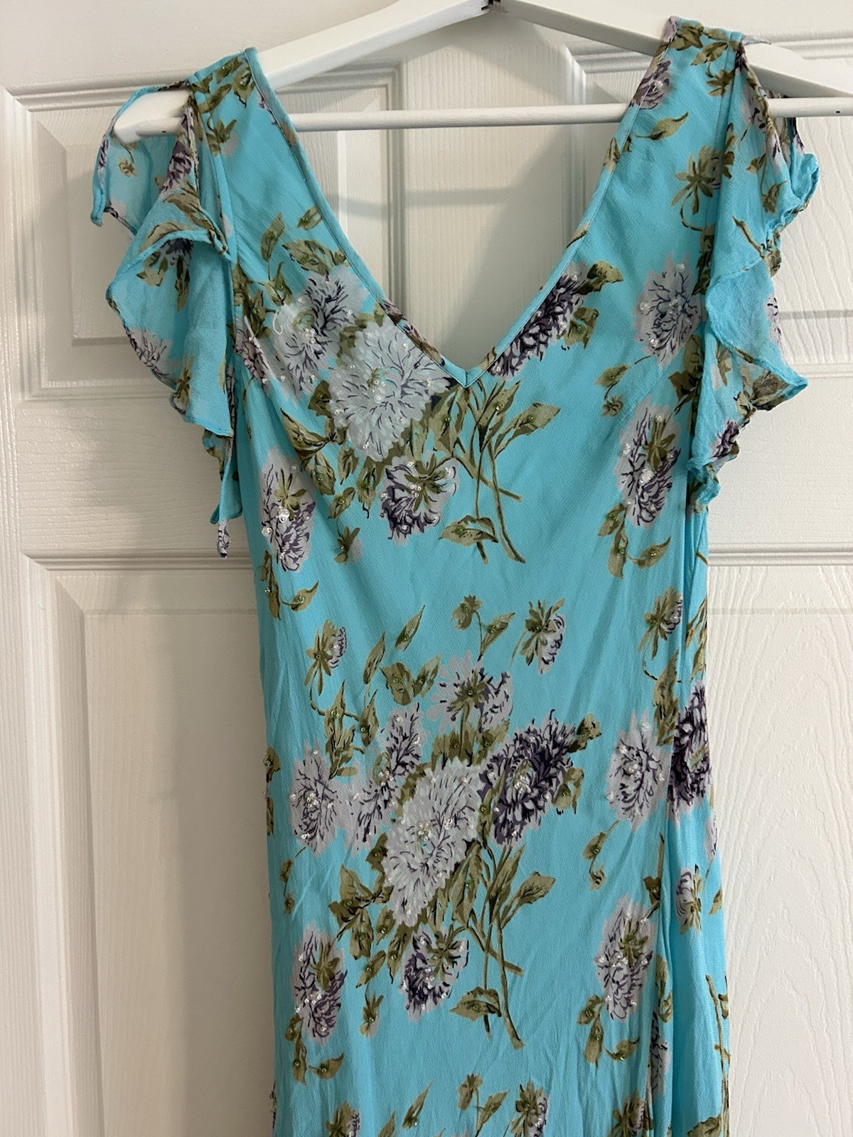 Vintage Y2K 90s Beaded Silk Bias Cut Floral Dress Long