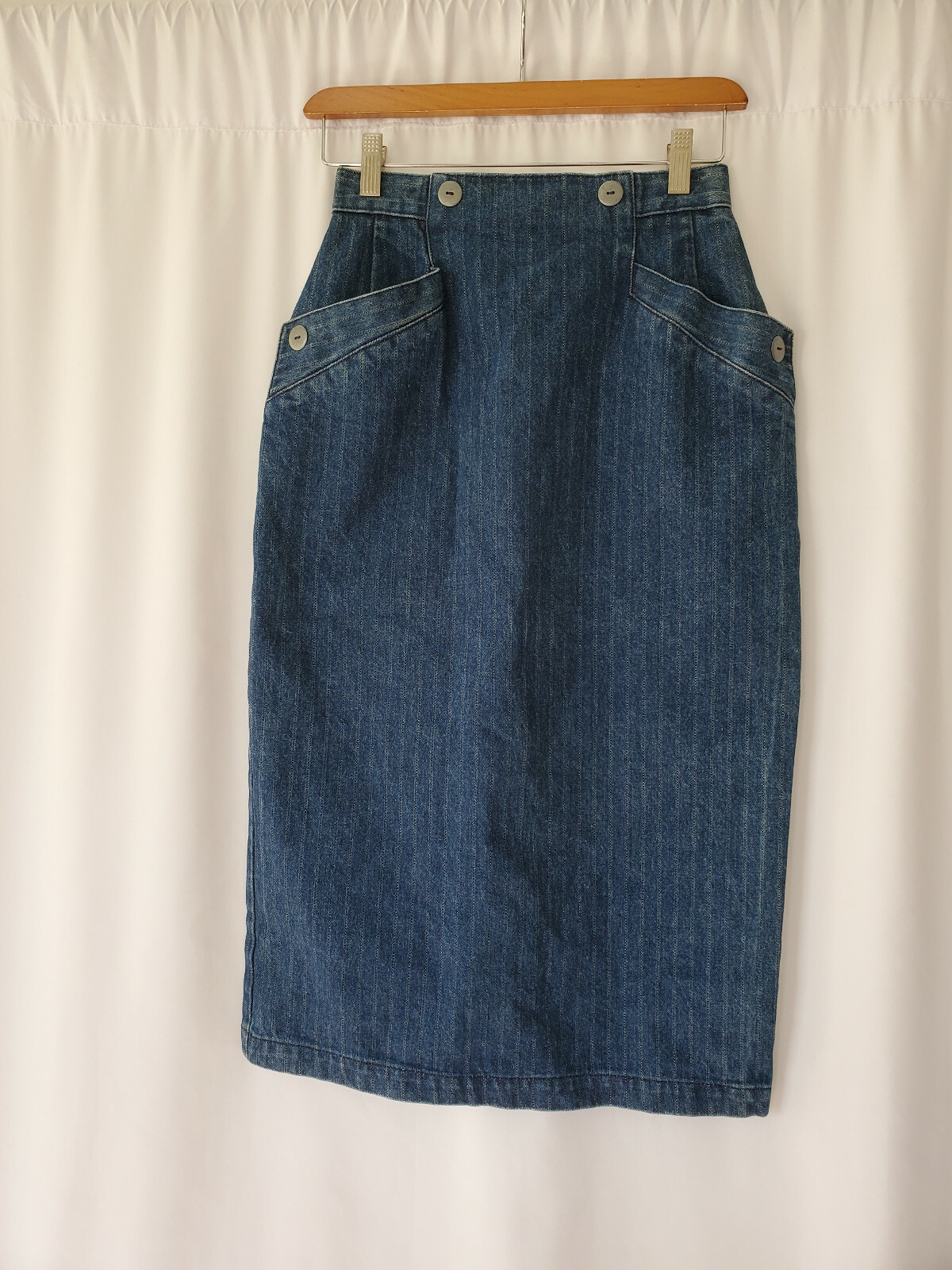 Vintage 80s Cascade Blues High Waist Pencil Denim Skirt XS