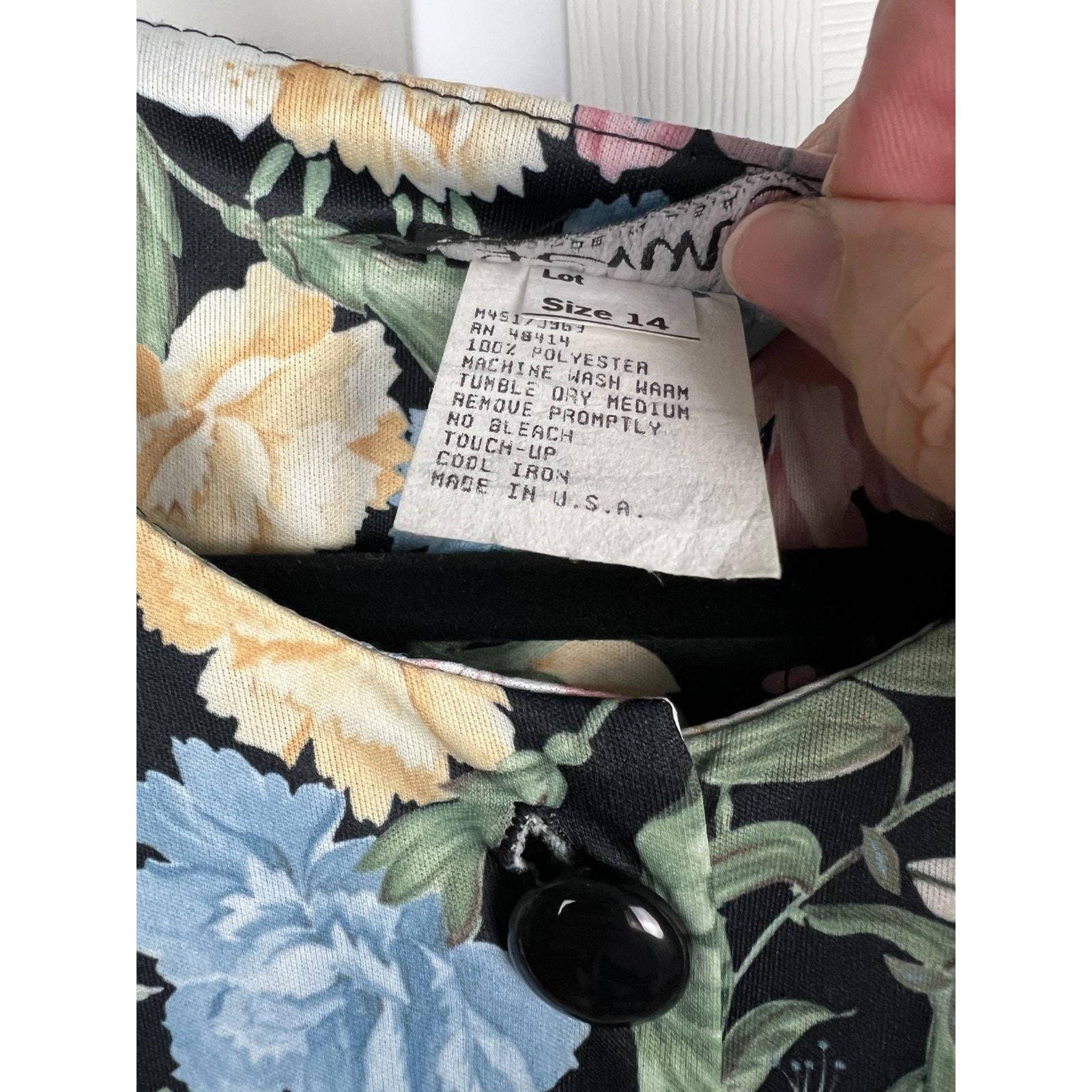 Jenny Vintage 90s Floral Midi Dress Cottagecore Grunge Secretary Black Multi 14