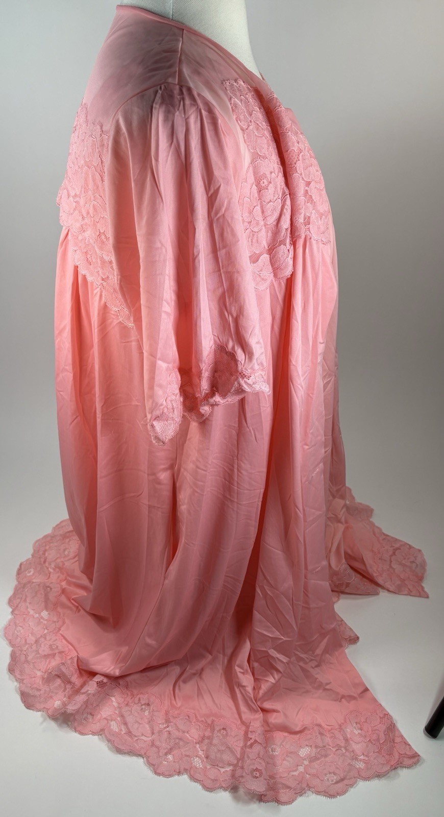 Vintage Shadowline Nightgown Robe Set M Pink Nylon Lace Peignoir Lingerie Floral