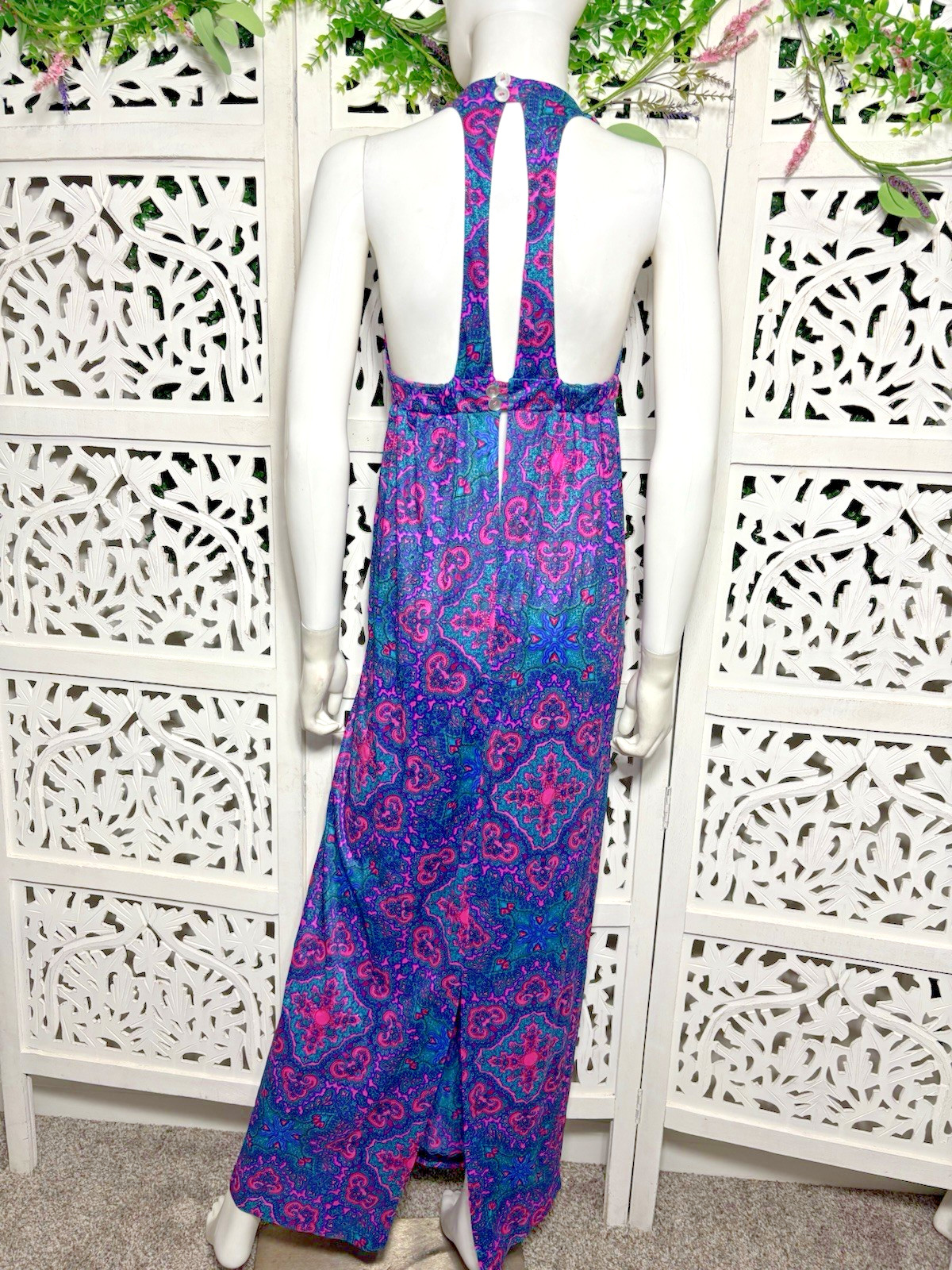 Vintage High Tide Of California Women’s Halter Print Maxi Dress Size Small