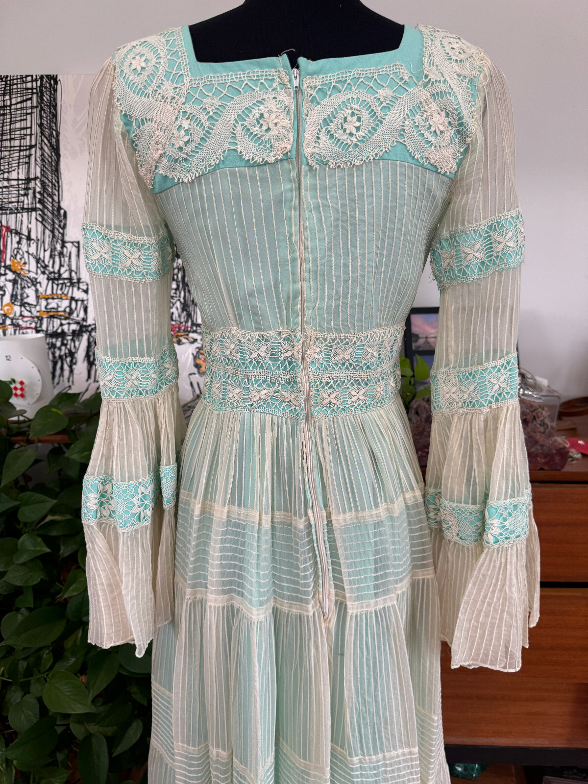 Vintage Maxi Dress Maxi Festival – Massive Bell Sleeves! 1960s 1970s