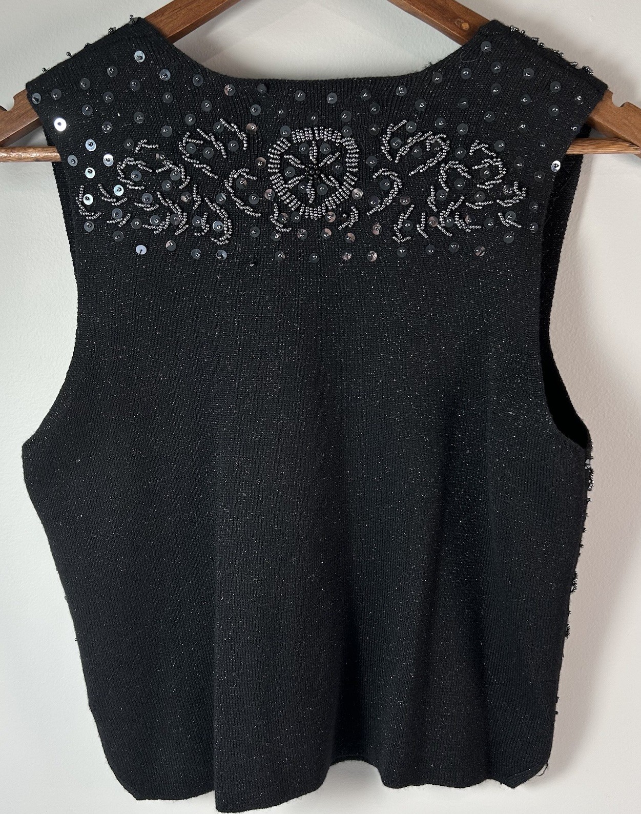 Art To Wear Vintage Knit Beaded Sequin Embellished Black Vest Women’s Size PS