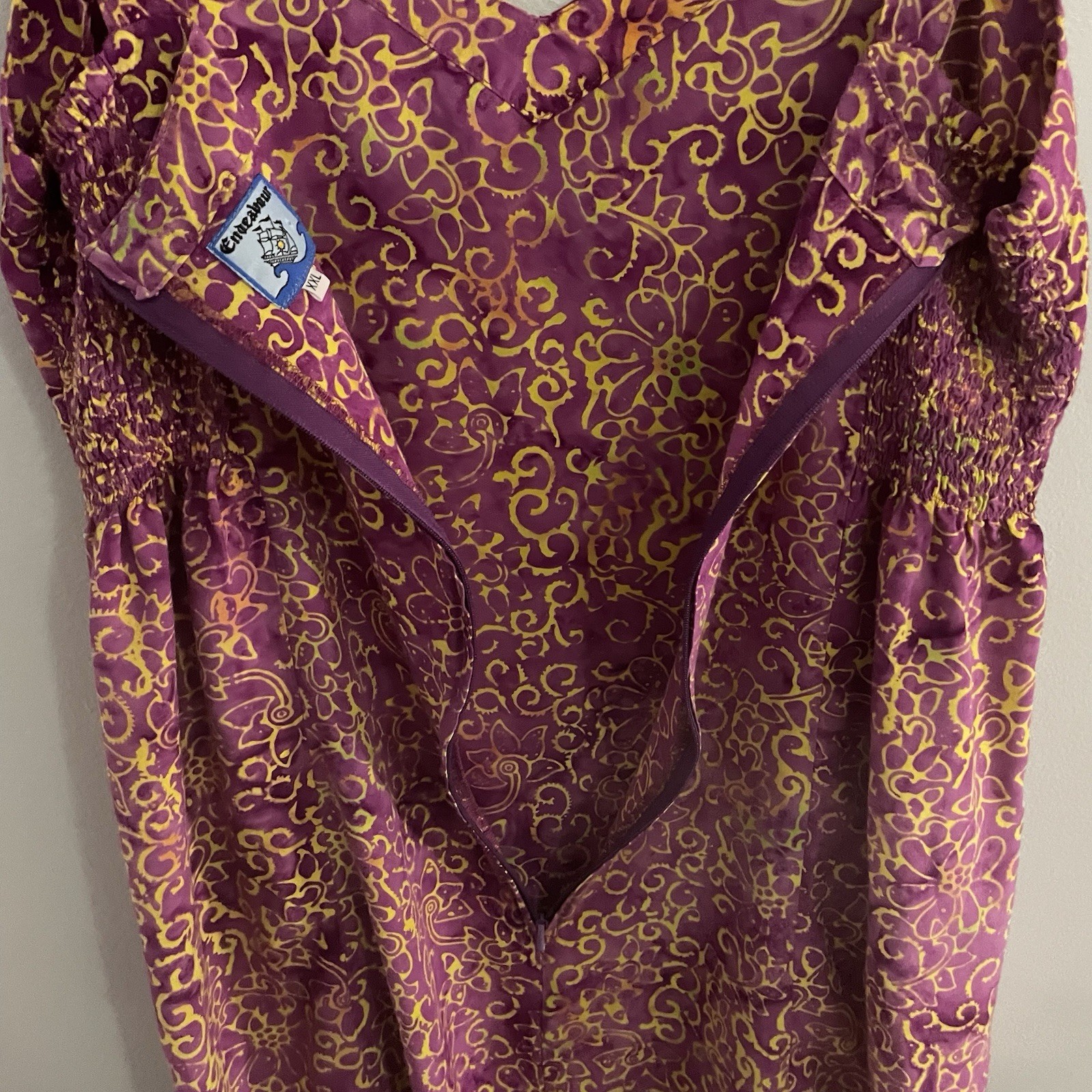 Vintage Womens Endeavour Dress XXL Fuchsia And Yellow Floral Pattern Sun Dress