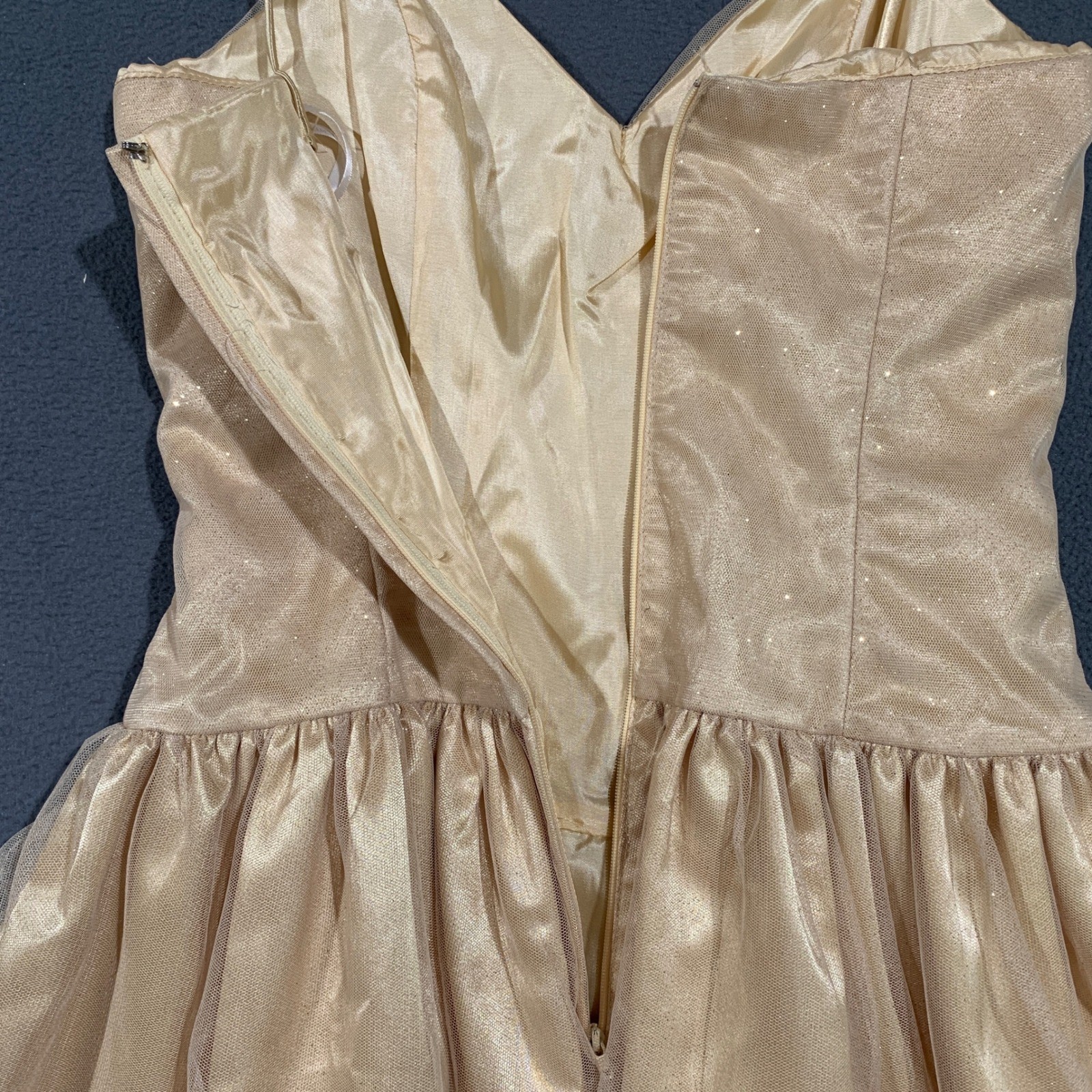 Jessica McClintock Gunne Sax Dress Womens 7 Champagne Gold Shimmer Vintage Prom