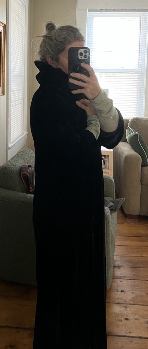 Black Velvet Full Length Opera Cape Open Robe, 3/4 Sleeve, Satin Lined, SM/MD