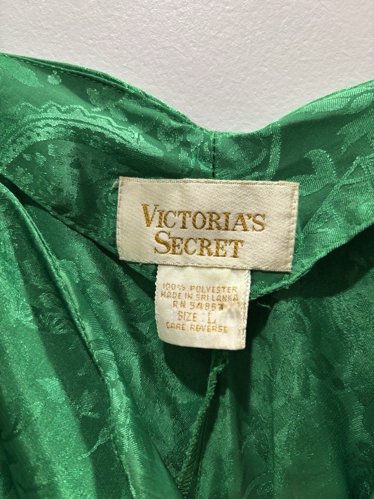 Vintage Victorias Secret Gold Label Emerald Green Floral Nightgown Slip Dress L