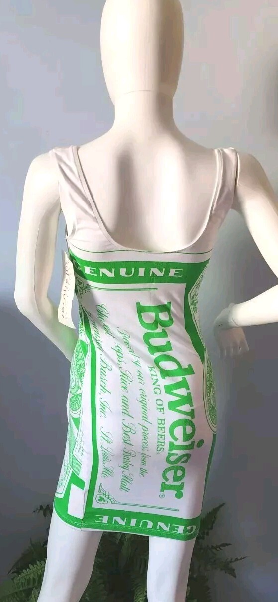 Rare Budweiser VTG Carabella Collections green & White Sleeveless Dress size 9
