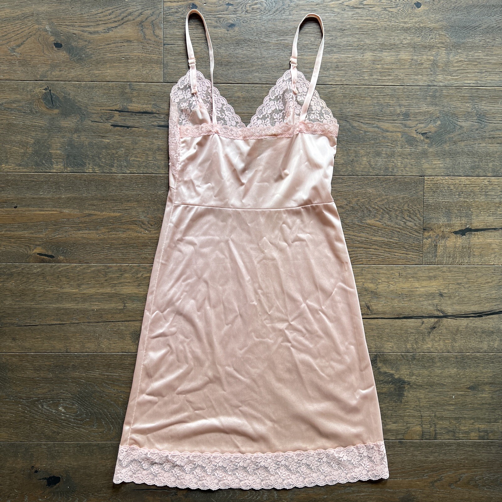 Vintage Sliperfection Womens 34 Pink Nylon Tricot/Lace Full Slip Antron III