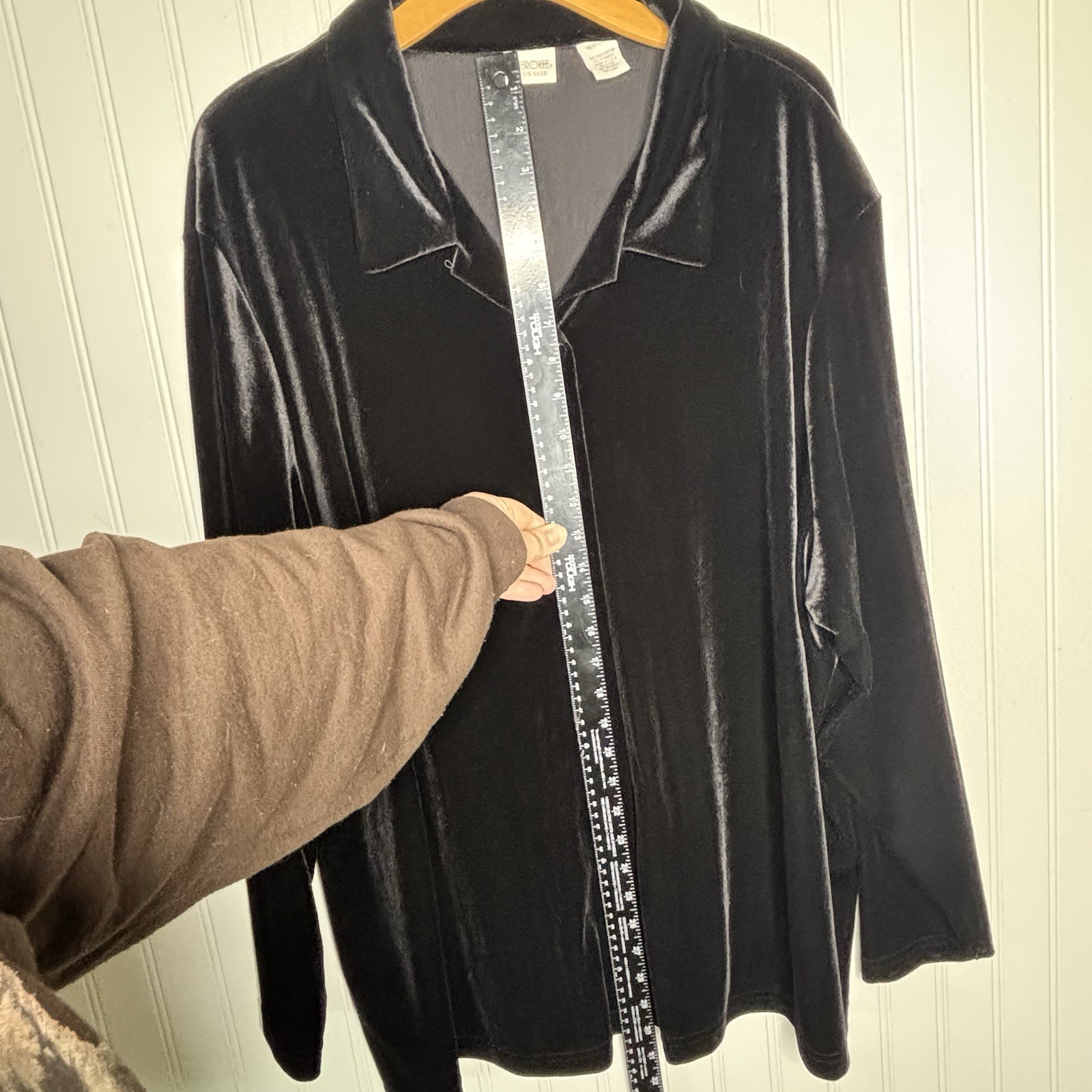 Vintage Cherokee Black Velvet Button Up Shirt Jacket Shacket 26W/28W USA Classic