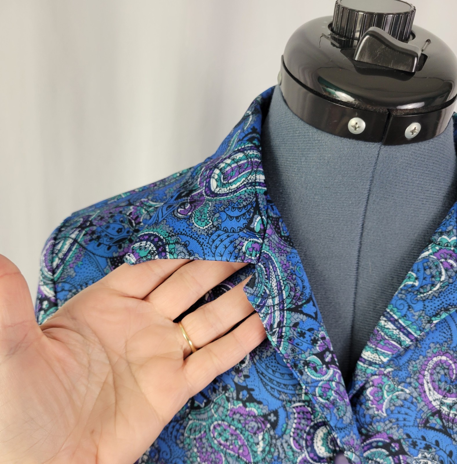 Vintage Ina Carol Blue & Purple Paisley S/S Dress w Matching Tie Belt Size 14