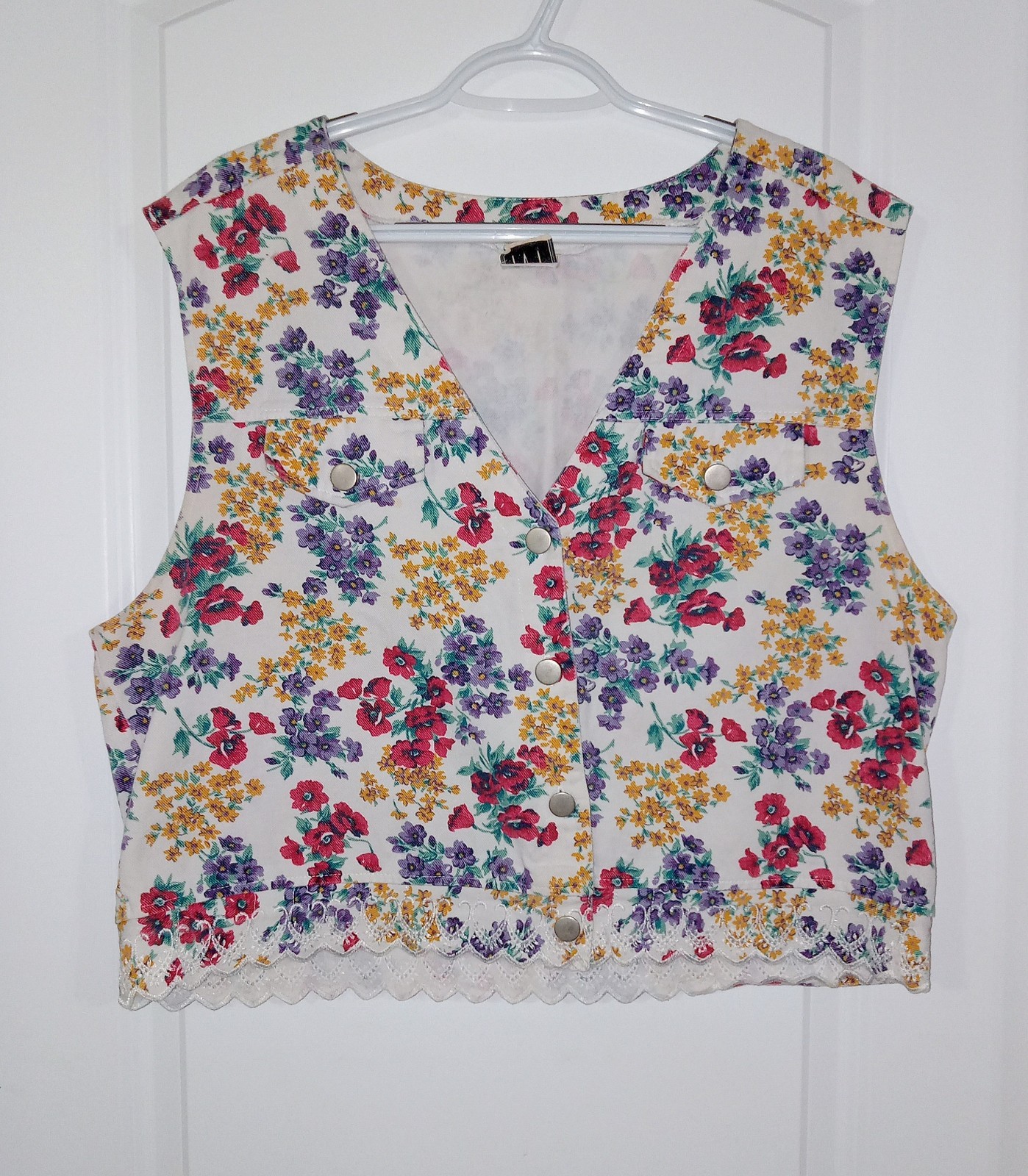 Vintage Ivy Brand Size L ’80s/’90s Vest Off White With Floral Pattern Cotton