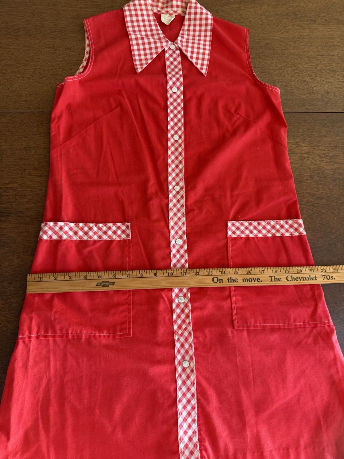 Vintage Go-in’s By Danville Red Dress M 14/16 Gingham Detail Pockets Collar